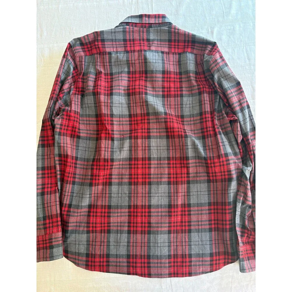 J Crew Mens XL Button Down Shirt Red Gray Plaid Cotton Long Sleeve